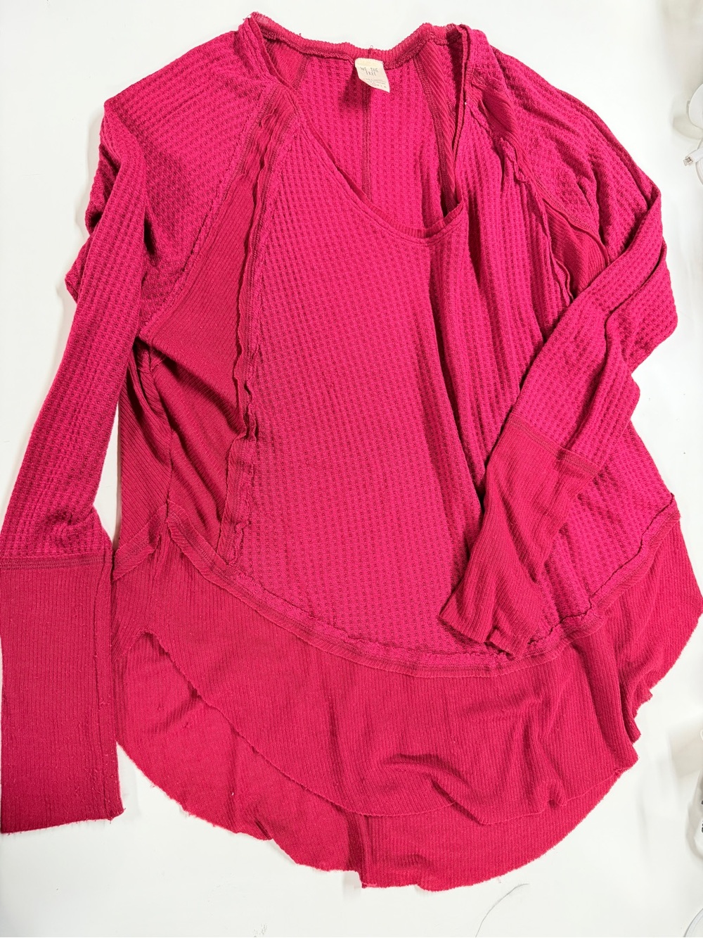 We The Free Red Waffle-Knit Long Sleeve Catalina Top
